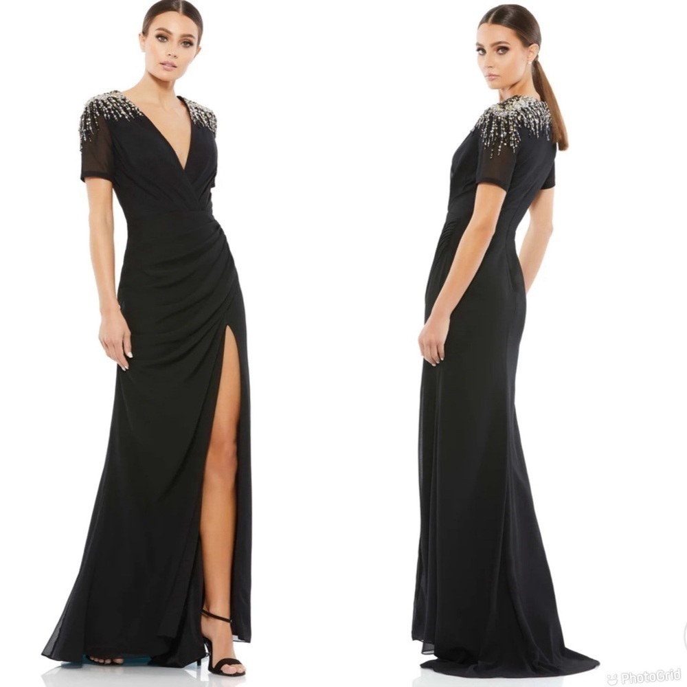 Mac Duggal Sequined Embellished Shoulder Evening Gown